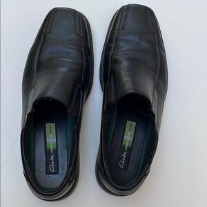 Clarks Black Leather Slip-On Loafers